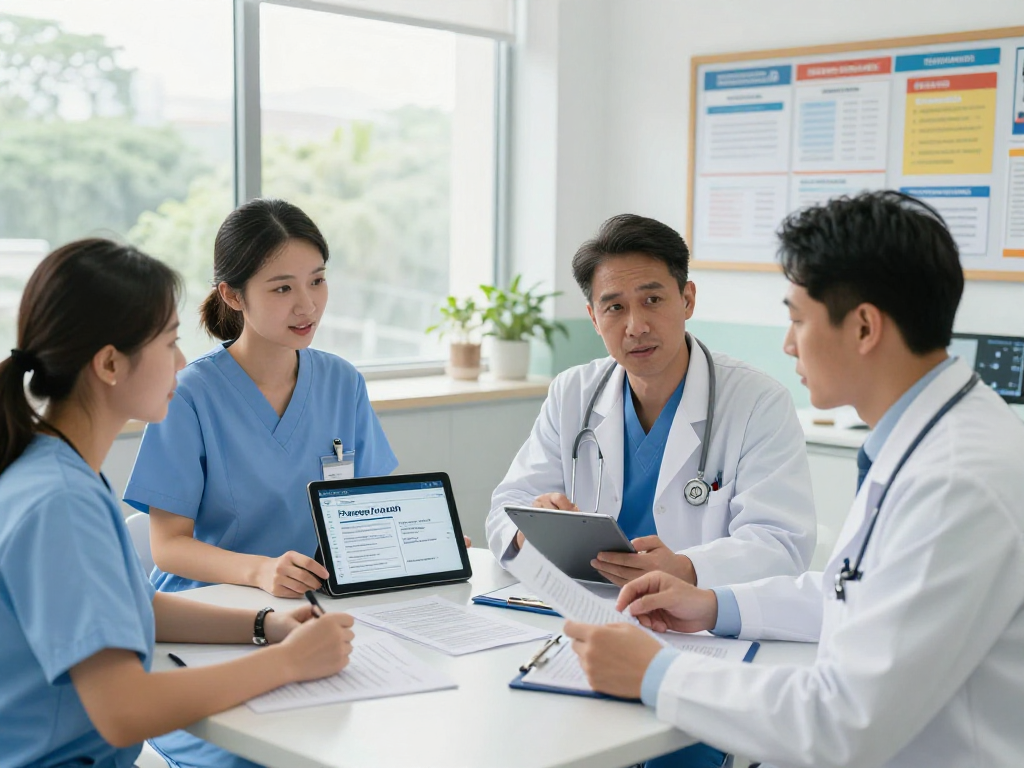 Wissen / Blog-Hub: Healthcare professionals discussing GDPR compliance in a modern clinic setting.