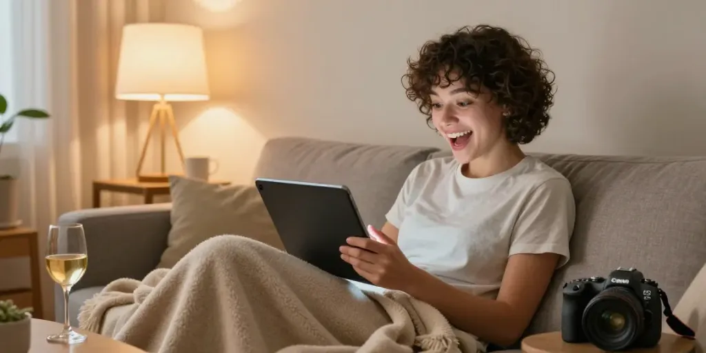 Engaging free ai sex chat experience in a cozy home setting with warm lighting.