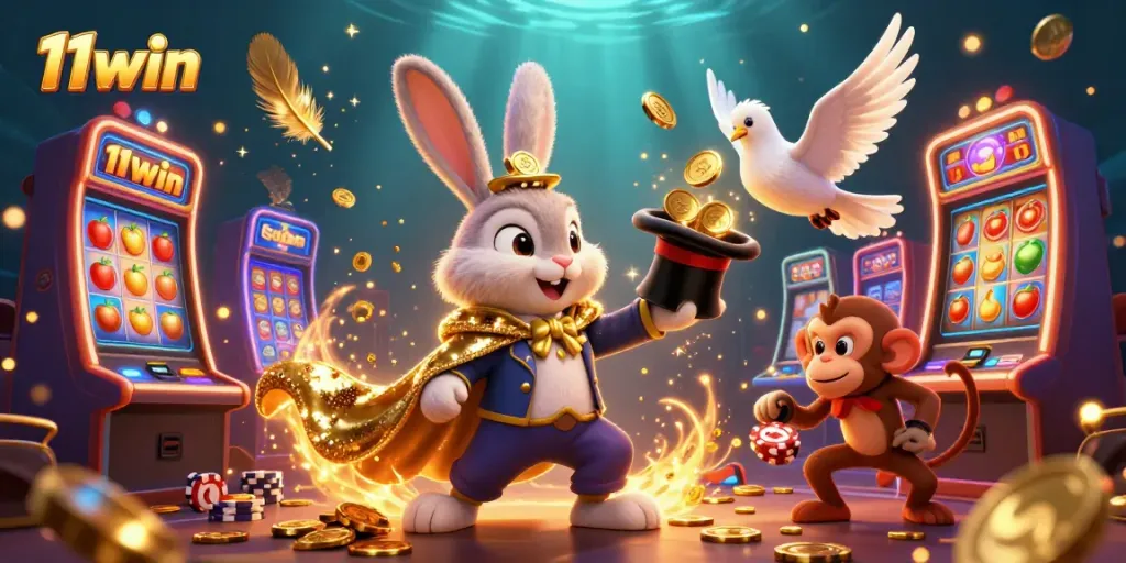 Experience the thrill of casino gaming at 11win with vibrant characters and dynamic slot elements.