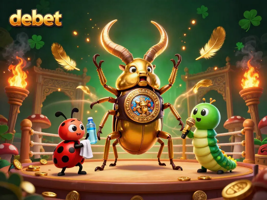 Experience the thrill of debet's online casino with creative characters battling for fun prizes in a vibrant setting.