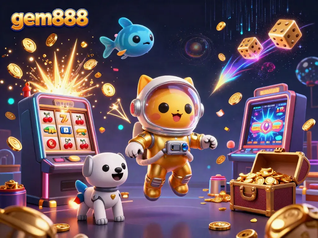 Experience thrilling wins at gem888 with dynamic slot machines and cartoon astronauts.